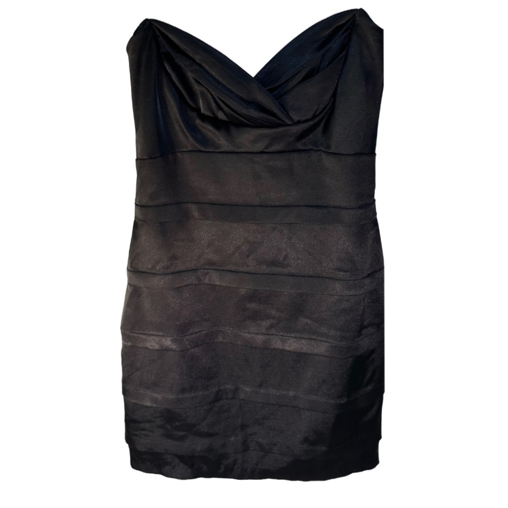 Strapless Satin Layered Black Dress (Size 4)